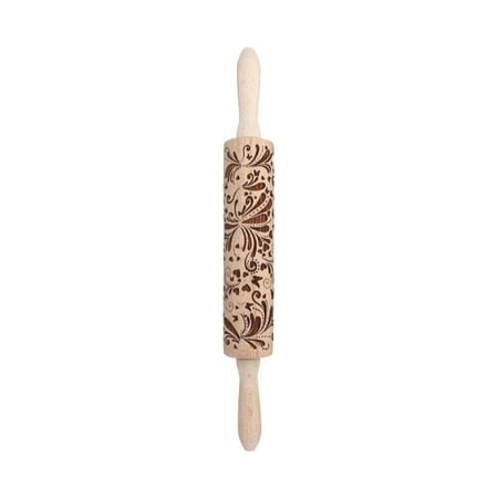 

Flybaeastrolling Pinpin Rolling Pin Kitchen Wooden Rolling Tool Engraved Embossed Wood Carved Kitchen Dining & Bar (Khaki)