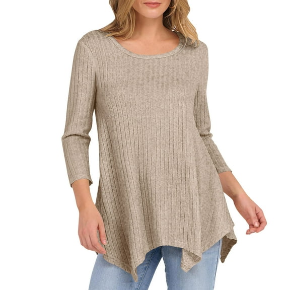 Hanen Long Sleeve Womens Tops Casual Women's Casual Round Neck Blouse Solid Color Loose Three Quarter Sleeve 3/4 Sleeve Tops Athletic Sweatshirts for Women