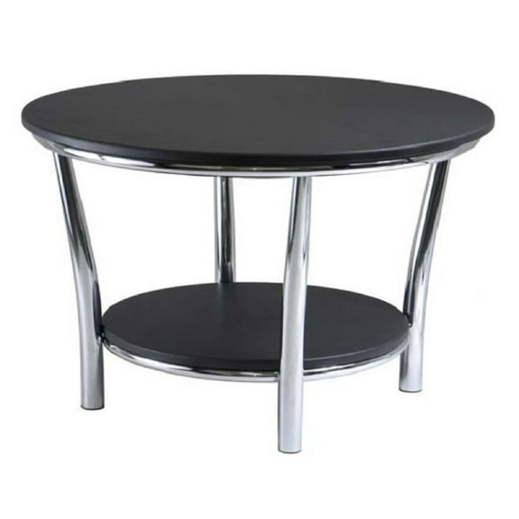 Contemporary Home Living 19” Black and Silver Maya Round Wooden Coffee Table with Metal Frame