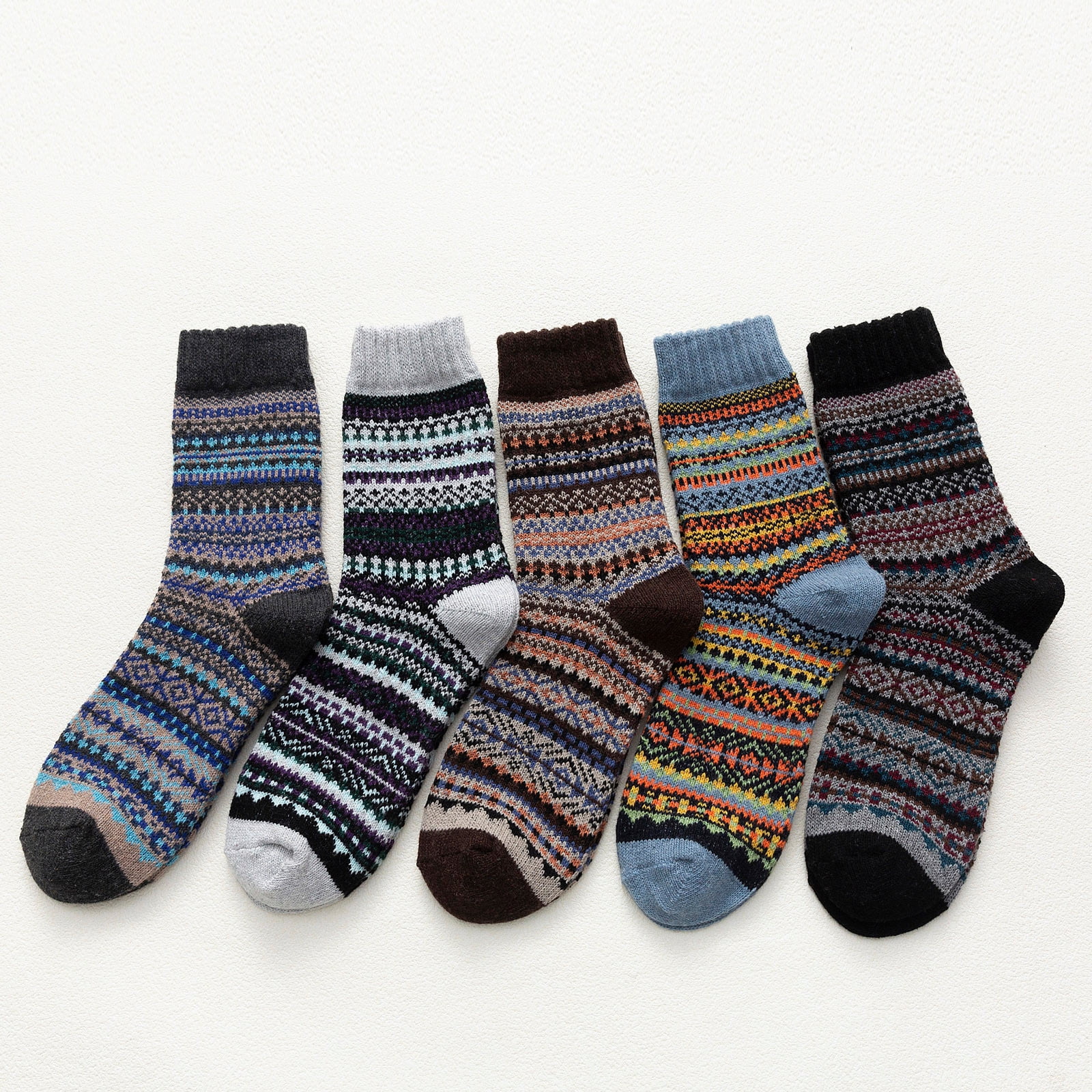 Hxshgdsn 5 Pairs Womens Stocking Stuffers Sockings Winter Gifts Wool Soft Warm Cozy Crew Socks Black,White,Gray,Wine,Blue One Size