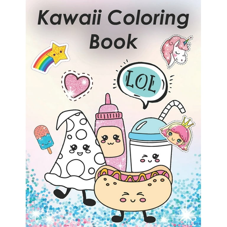 kawaii coloring book over 40 large print fun coloring pages for girls and kids cute panda unicorn cats food rabbit cactus kawaii coloring pages paperback walmart com
