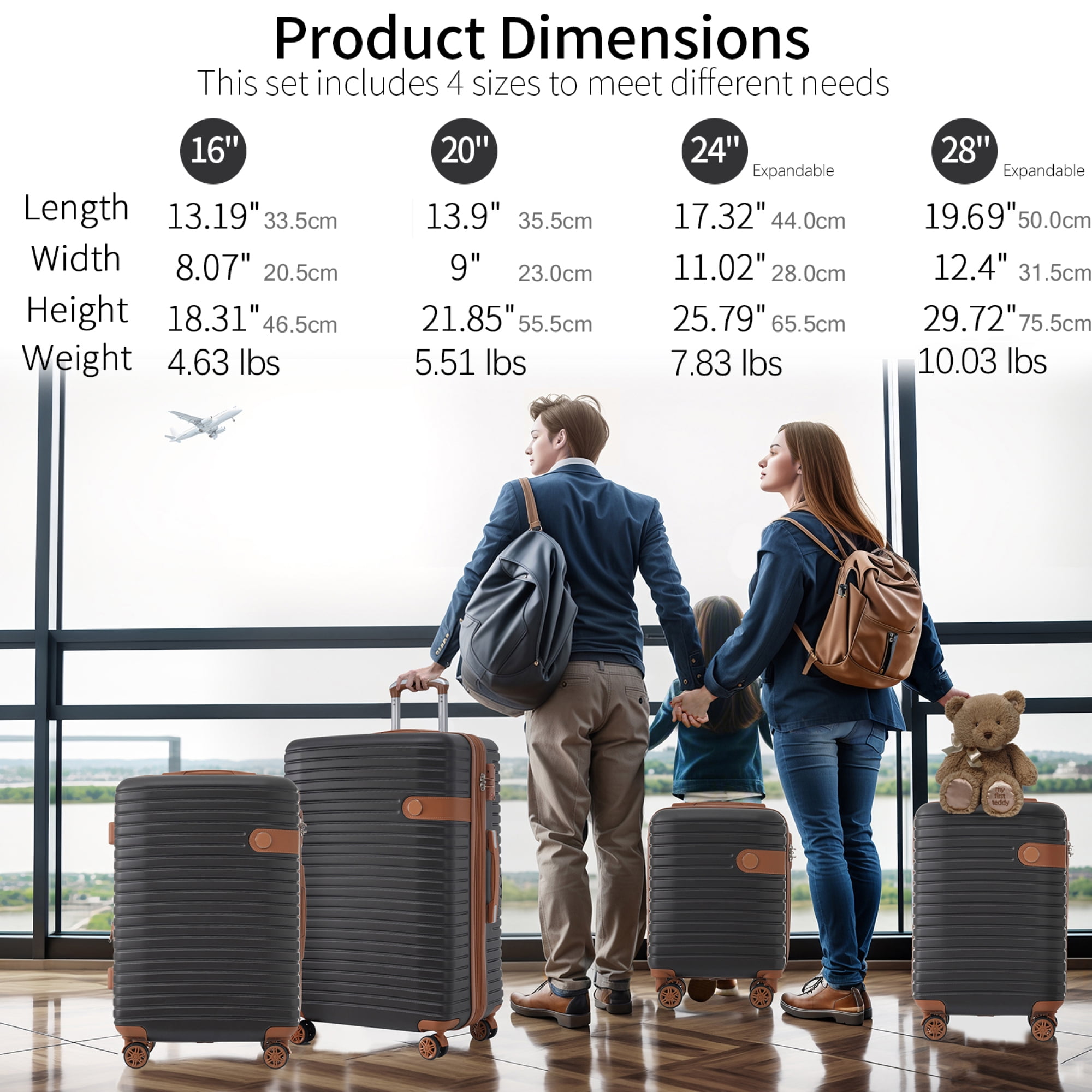 4 Piece Luggage Set with 4 Packing Cubes Hardside Suitcase with 360° Spinner Wheels Lightweight Travel Suitcase Set