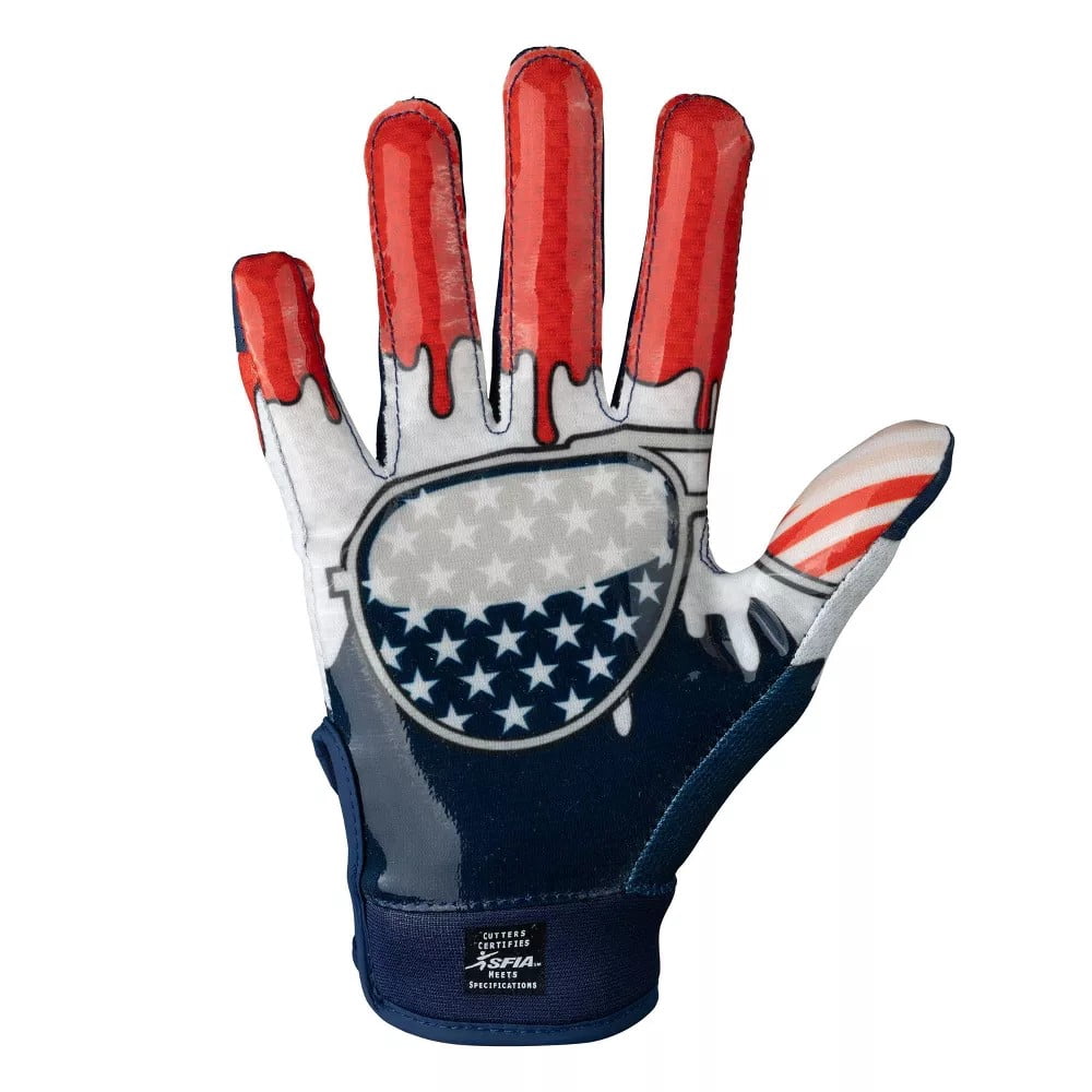Cutters, Game Day Football Receiver Gloves, Youth, L/XL, Stars and Stripes