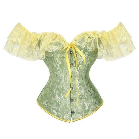 ZSQDM Clearance Slip Shorts for Women Women Floral Lace Off Shoulder Corset Bustier Boned Overbust Corset Bodyshaper Sleepwear Top Green XXXXXL