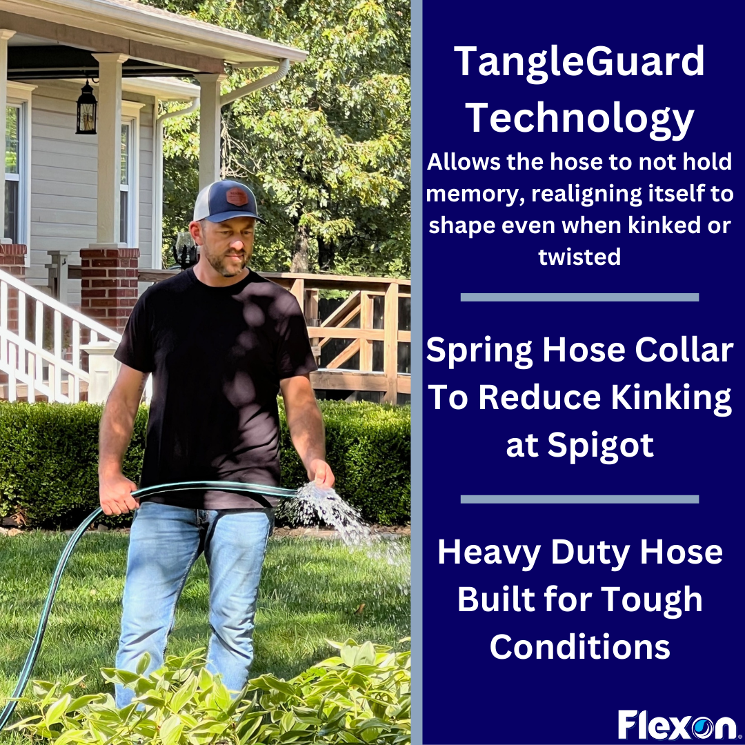 Flexon 5/8" x 50 ft. Guardian Heavy Duty Kink Resistant Garden Hose with TangleGuard Technology – Durable, Flexible, Tangle-Free Watering,  Ideal for Lawn, Garden, and Outdoor Use