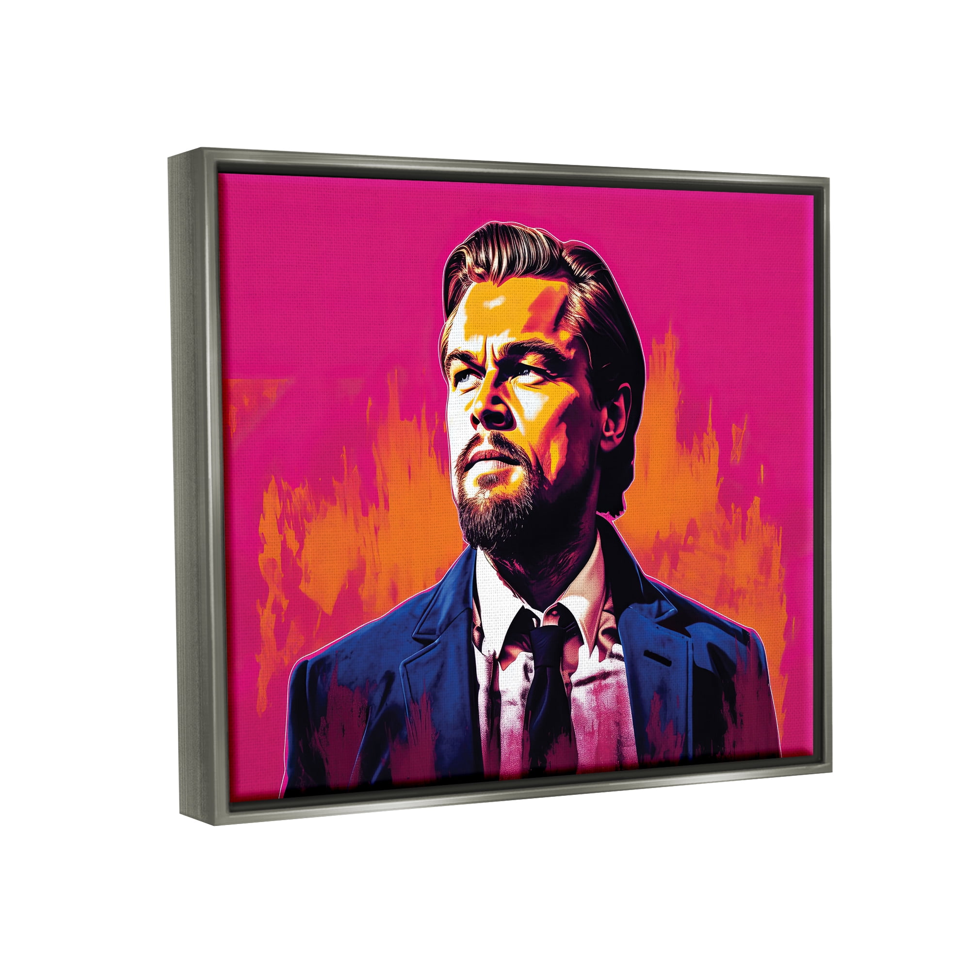 Stupell Industries Leonardo DiCaprio on Pink Abstract Painting Gray Floater Framed Art Print Wall Art, 21 x 17