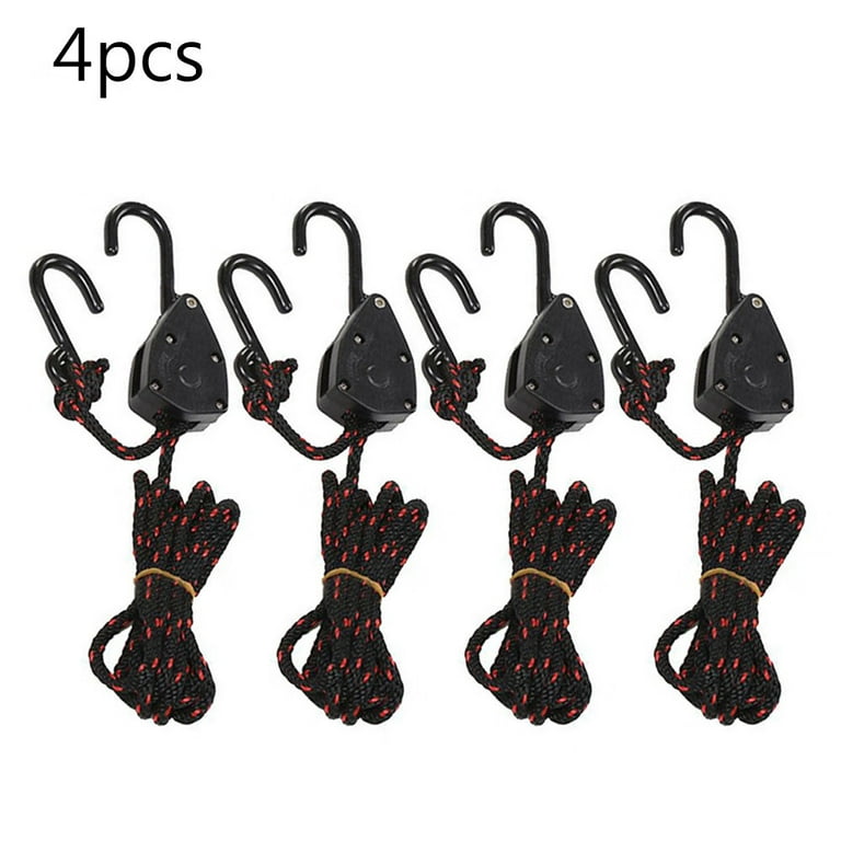 FreshTop 4PCS 1/8 Adjustable Heavy Duty Rope Hanger Ratchet Kayak and  Canoe Bow and Stern Tie Downs Straps, Black 