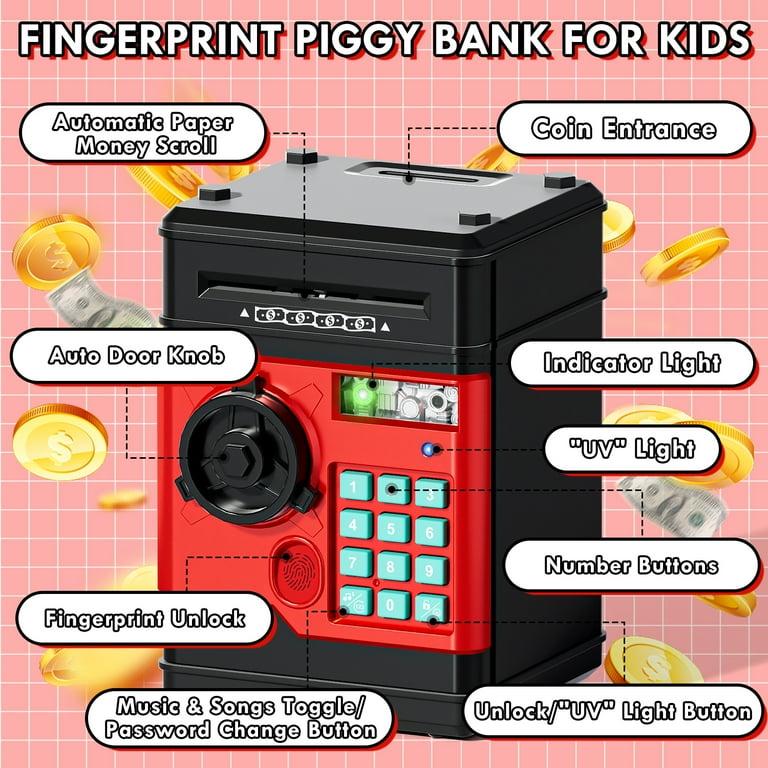 Salvadanaio Elettronico Tenkaybox Con Carta ATM, Password PIN, Display Digitale, Slot Per Monete E Banconote, Per Bambini E Ragazzi