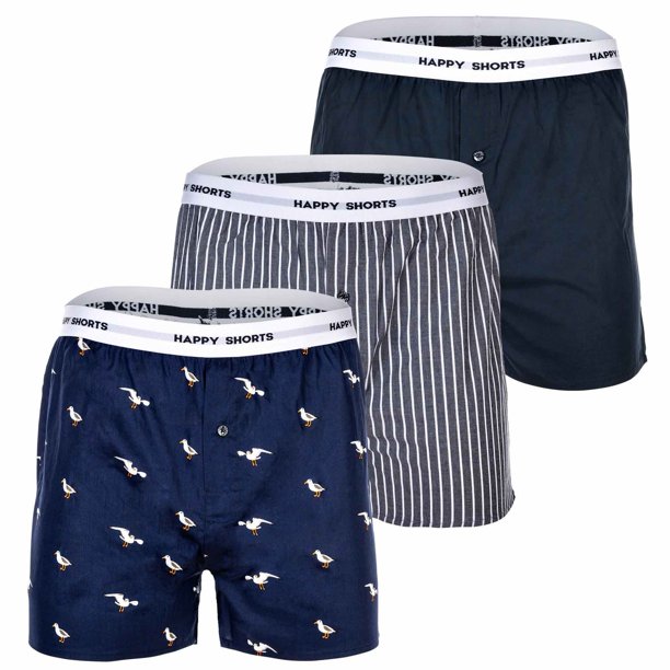 Happy Shorts Boxers de hombre tejidos, paquete de 3 - Estilo americano, algodón, estampados Bird XL (X-Large)