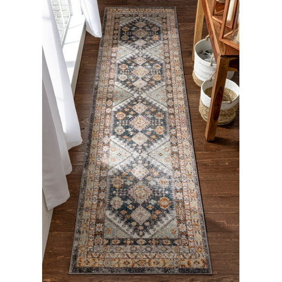 Well Woven Rodeo Virden Bohemian Oriental Blue Distressed 2'7" x 9'10" Runner Rug