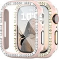 thumbnail image 1 of 2 Pack Bling Case for Apple Watch SE 2 Series 6/5/4 SE 44mm with Tempered Glass Screen Protector, All Round Full Protection Hard PC Cover Bumper for iWatch Accessories, Pink, 1 of 5