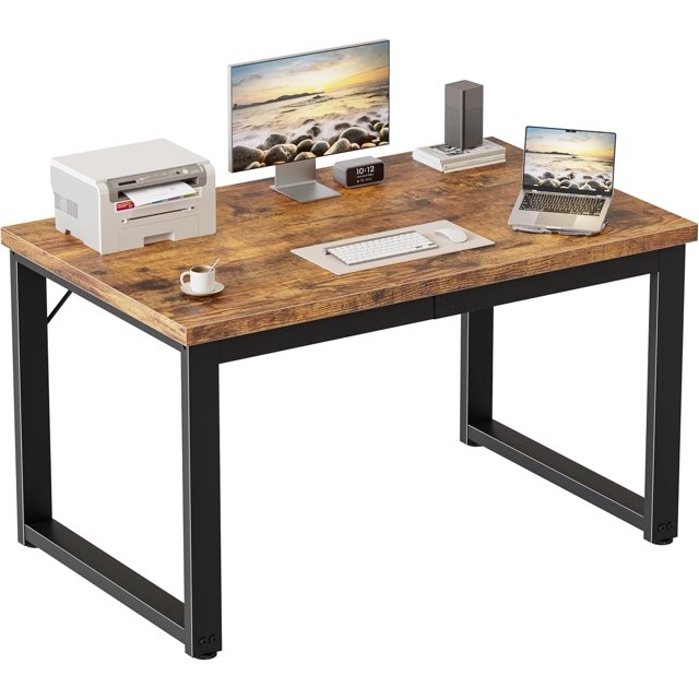 unbranded 40 Inch Computer Desk, 1.2" Thick Modern Simple Study Writing Table, Heavy Duty Industrial Office Desk for Home Bedroom Workstation, Brown
