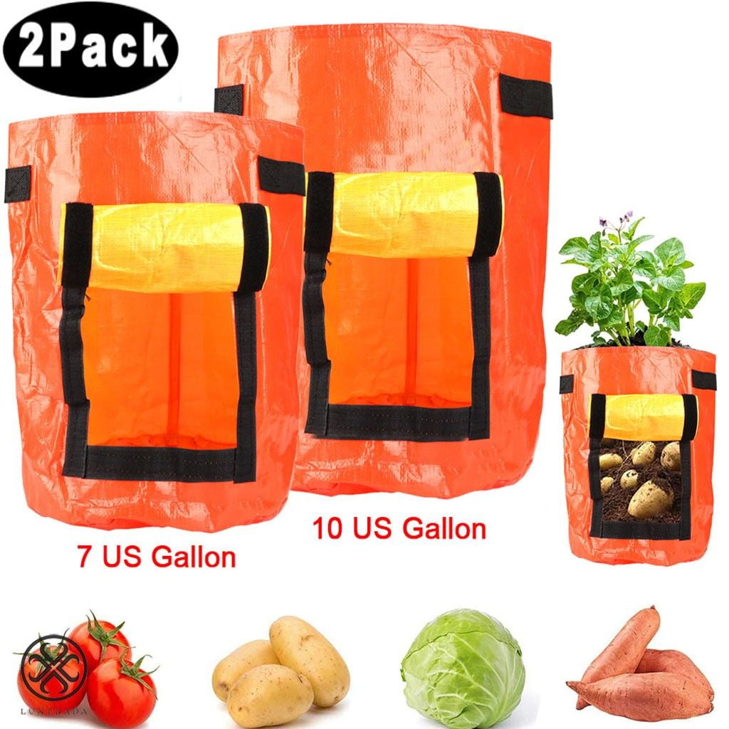 Luxtrada 2 Packs 10 Gallon Orange Grow Bags Portable Potato Growing Bag