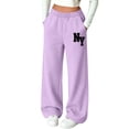 thumbnail image 2 of CYRBOKO Girls Sweatpants with Pockets, Elastic Waist Soft Casual Relaxed Fit Wide Leg Pants Purple Size 5-6 T, 2 of 6