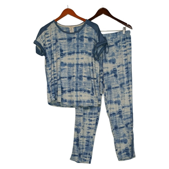 Lucky Brand Pajama Set Women's Size M 4 Piece Set T Tank Short Pant Blue 1457525
