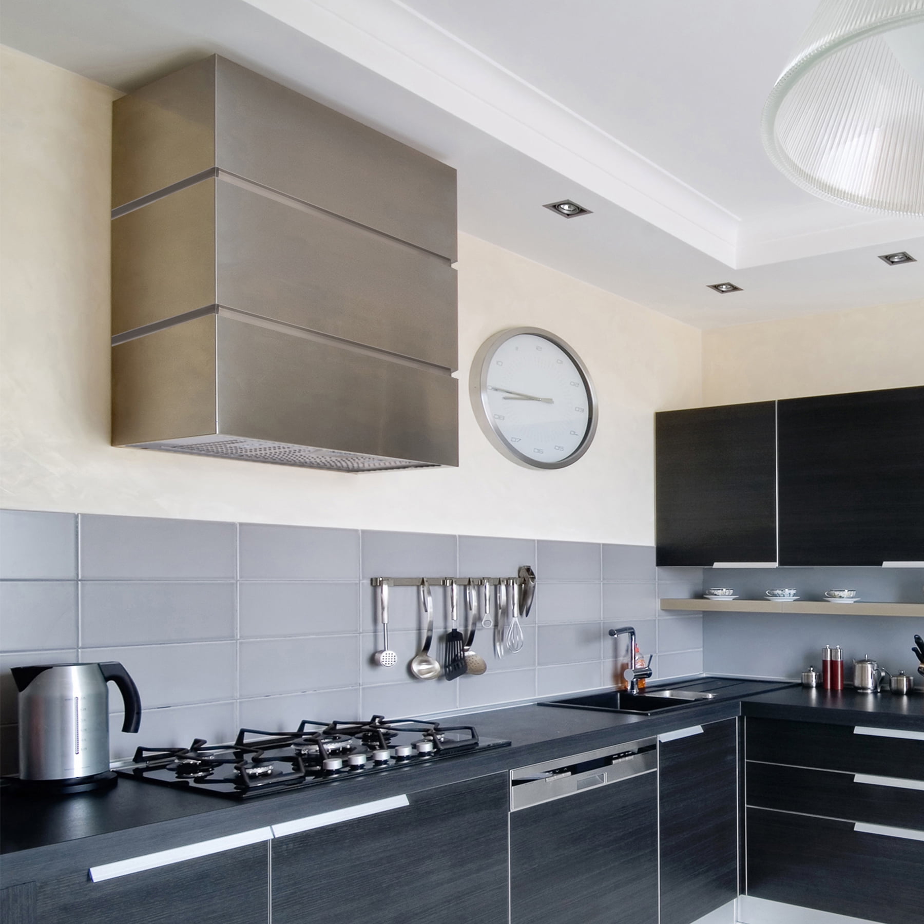 Akicon 36" Stainless Steel Range Hood, Modern Box Ducted Kitchen Hood with Powerful Vent Motor, Wall Mount, 36"W * 30"H*14"D, Brushed Stainless