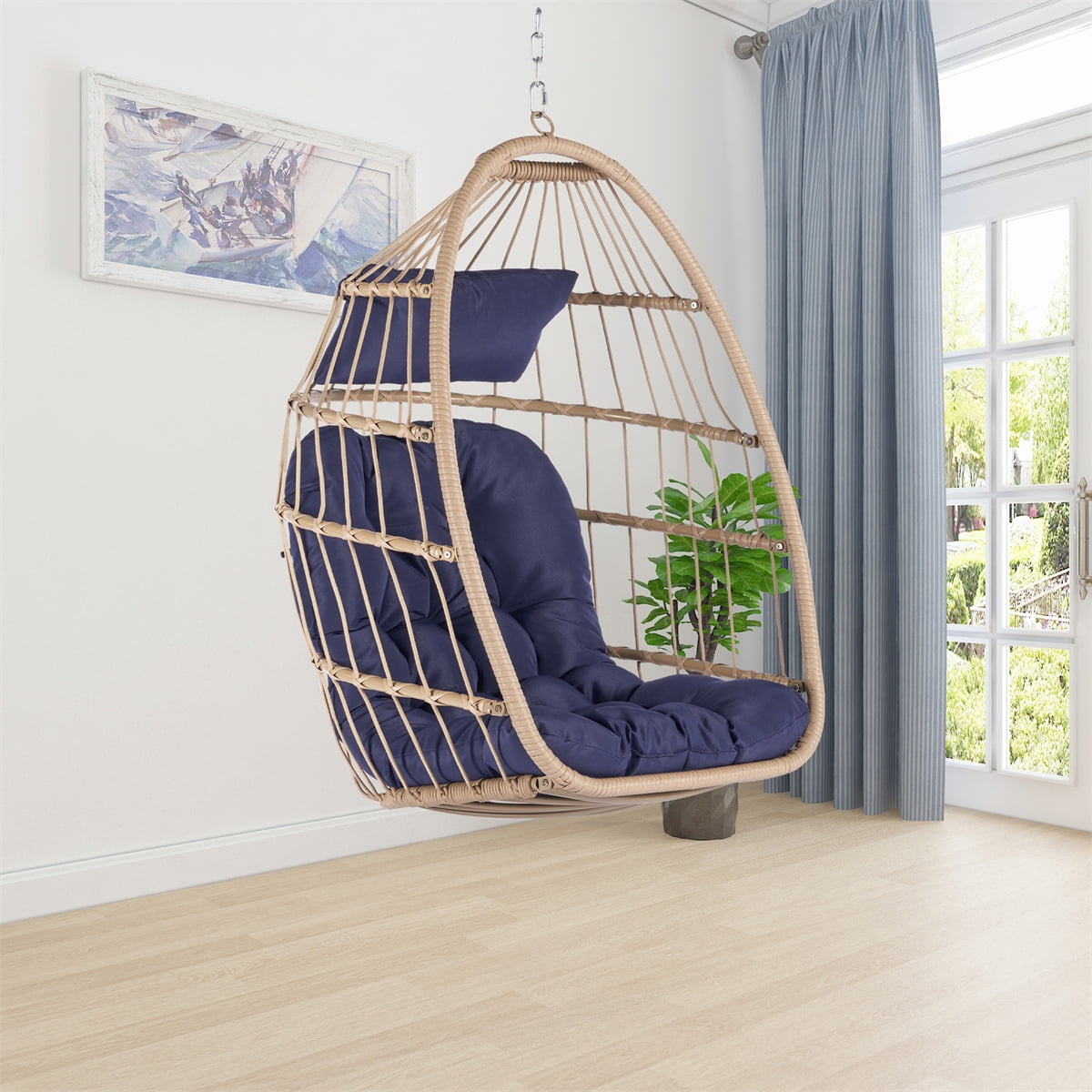 Indoor Outdoor Egg Swing Chair Without Stand,Patio Wicker Rattan