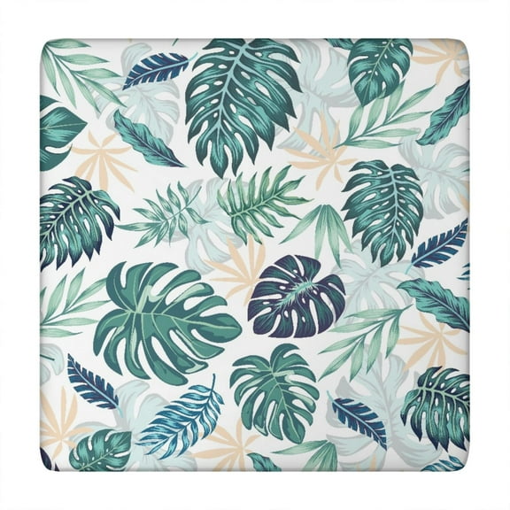 Waterproof Square Tablecloth Fitted with Elastic Edge, Exotic Floral and Botanical Jungle Leaves Designs, Durable Vinyl with Backing for Indoor and Outdoor Use