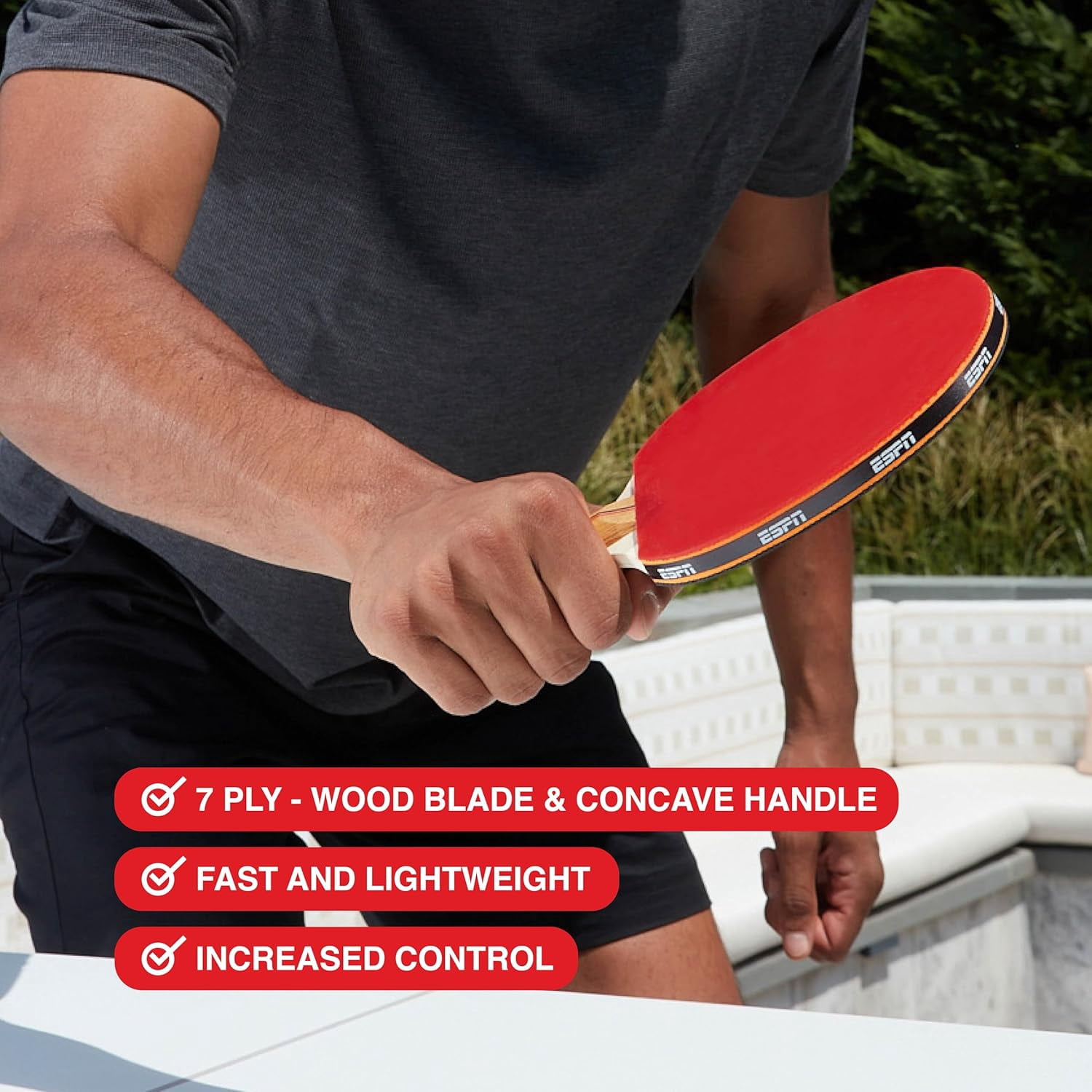 ESPN Ping Pong Paddle, High Performance 7-Ply Wood Blade Table Tennis Paddle with Travel Case