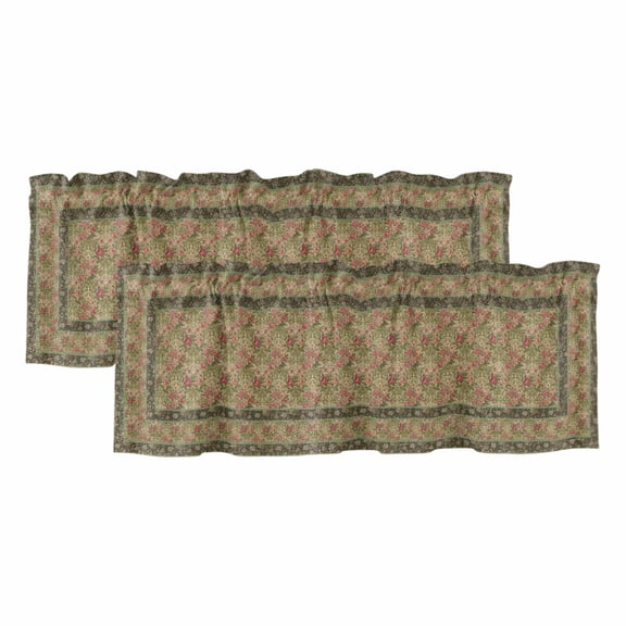Sage Green Boho Curtain Valances for Windows, Kitchen Valance Window Treatments Panel 2 Pack, Vintage Ethnic Tribe Abstract Art Floral Rod Pocket Short Curtains for Bathroom Bedroom 42 x 12 Inch