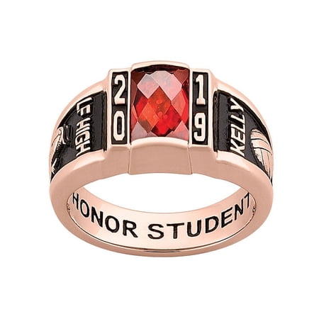 Order Now for May Graduation, Personalized Ladies Rose Gold Celebrium Traditional Deco Stone Class Ring