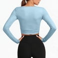 thumbnail image 6 of OGLCCG Women Tie Front Wrap Tops Long Sleeve Pilate Ballet Ruffle Bolero Shrugs Deep V Cropped Yoga Layering Workout Cardigan,S,Blue, 6 of 8