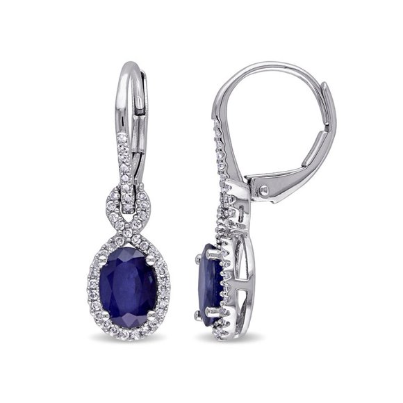 2.00 Carat (ctw) Diffsued Blue Sapphire Dangle Earrings in 10K White Gold