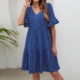 thumbnail image 4 of Puntoco Vestido De Manga Corta Con Cuello En V, Nuevo Vestido De Manga Corta Con Cuello En V Y Estampado De Trompeta Para Mujer Azul M, 4 of 5