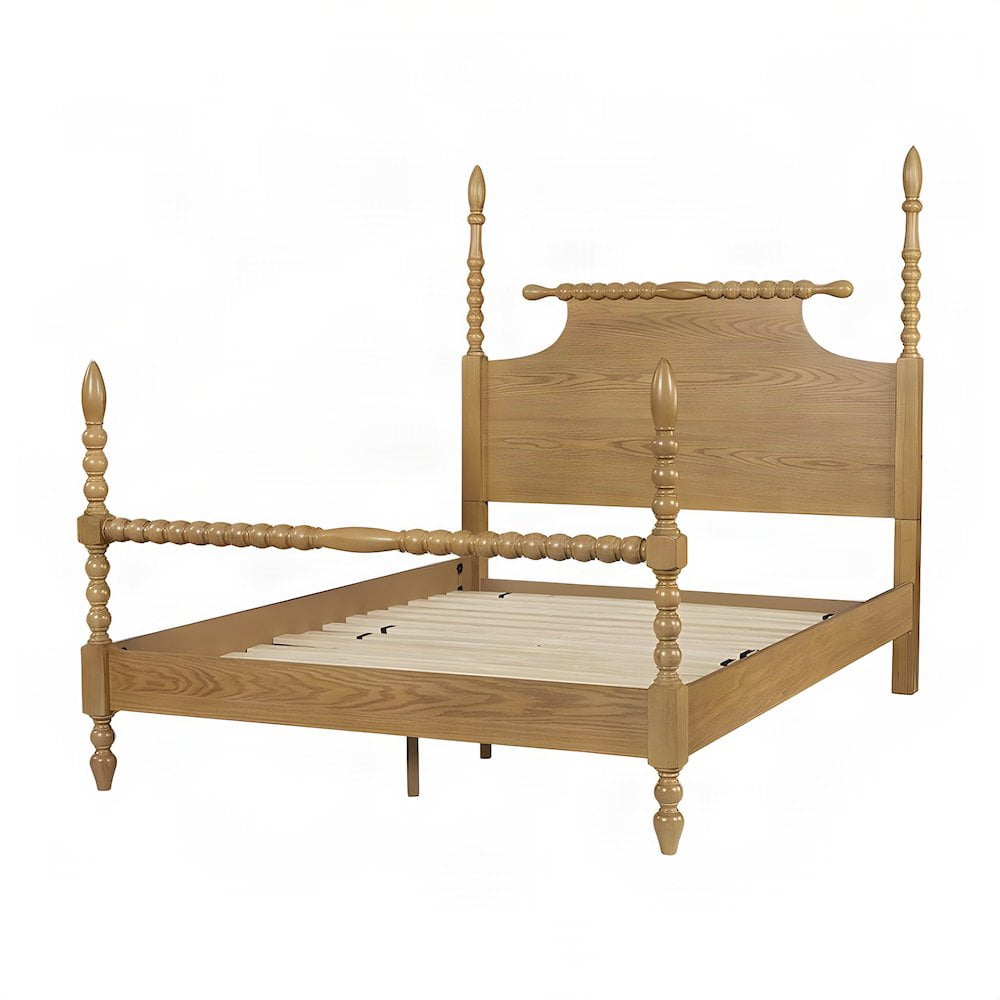 Beckett Solid Wood Queen Bed Frame with Turned Spindle Headboard Natural
