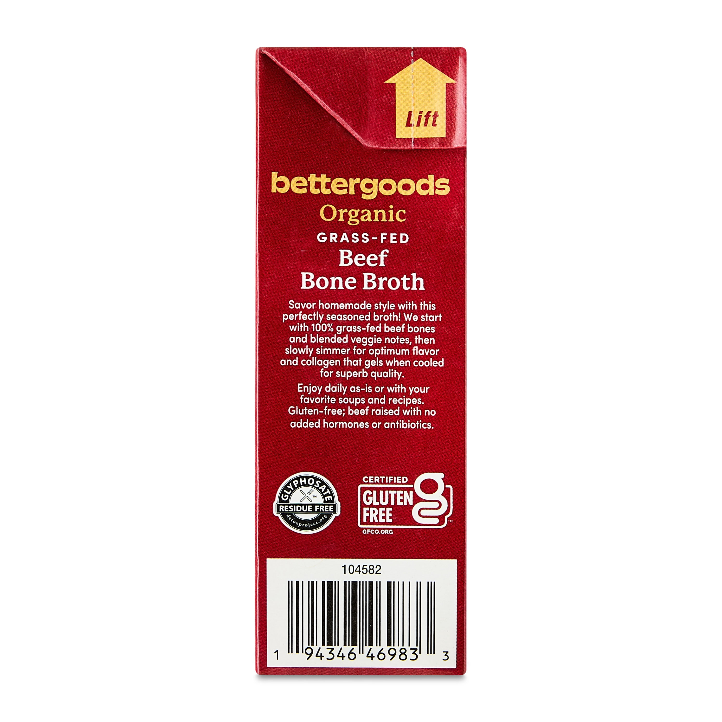 bettergoods Organic Grass Fed Beef Bone Broth, 16.9 oz Carton