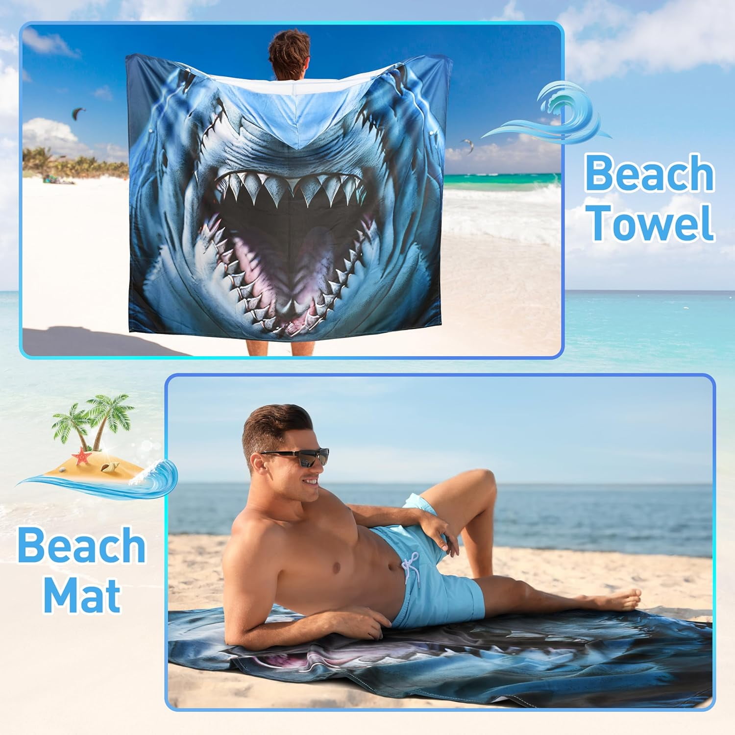 Tirrinia Lightweight Beach Poncho Towel with Hood for Adult, Quick Dry, Travel Surfer Pool