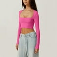 thumbnail image 3 of DuoJiaJ Women's Square Neck Shirt Long Sleeve Tees Fitted Going Out Tops Pink M, 3 of 5