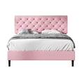 thumbnail image 6 of 4 EVER WINNER Queen Bed Frame, Upholstered Platform Bed with Button Tufted Headboard, Faux Leather Bed Frame with Wooden Slats Support, No Box Spring Required, Easy Assembly, Pink, 6 of 8