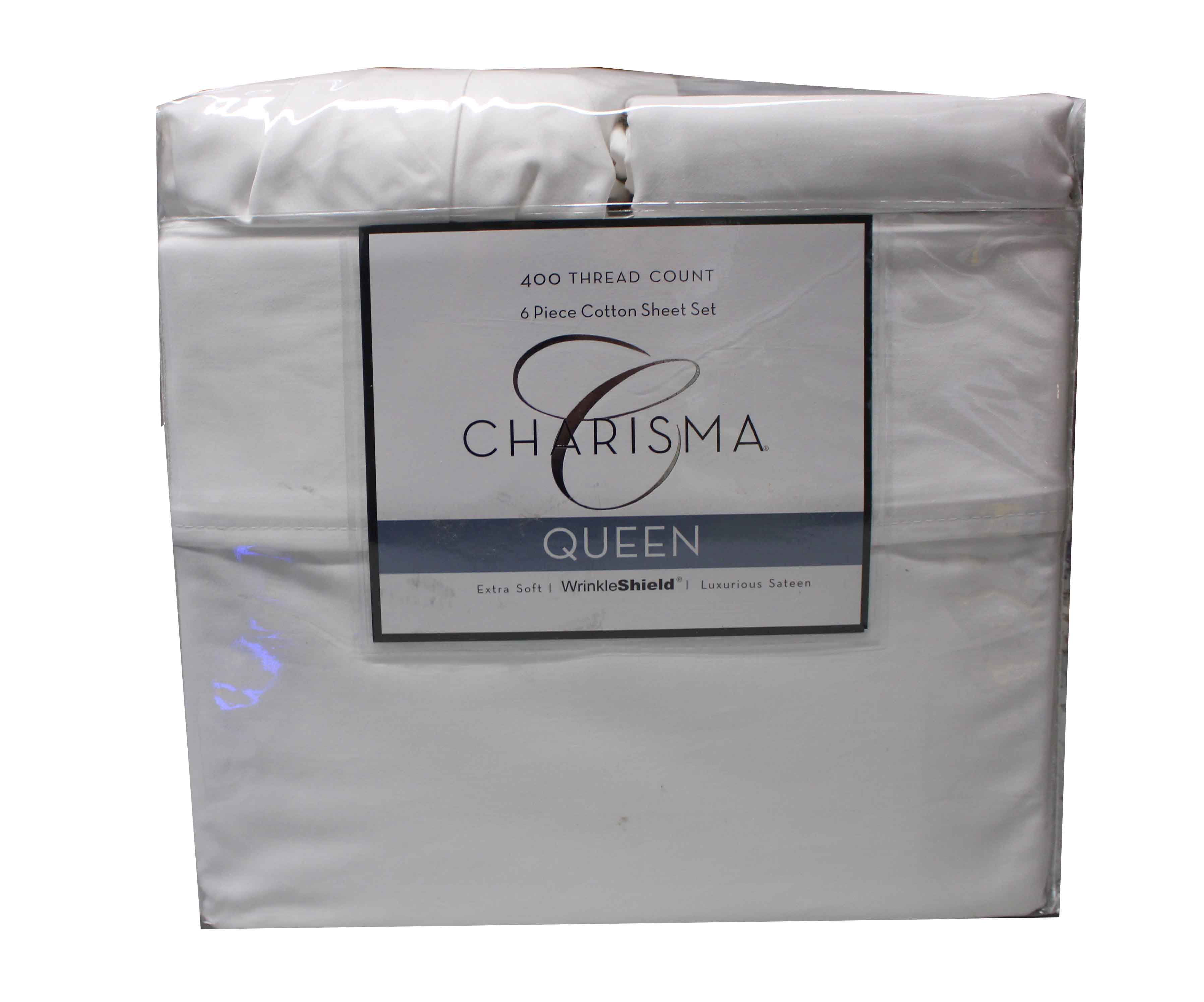 White Cal King Charisma 400 Thread Count 6-piece Sheet Set W/ WrinkleShield 
