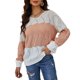 thumbnail image 1 of Suéter De Punto A Rayas Con Bloques De Color Para Mujer Suelto Casual Elegante Manga Larga Cuello Redondo Suéter Hueco Rosa S, 1 of 8
