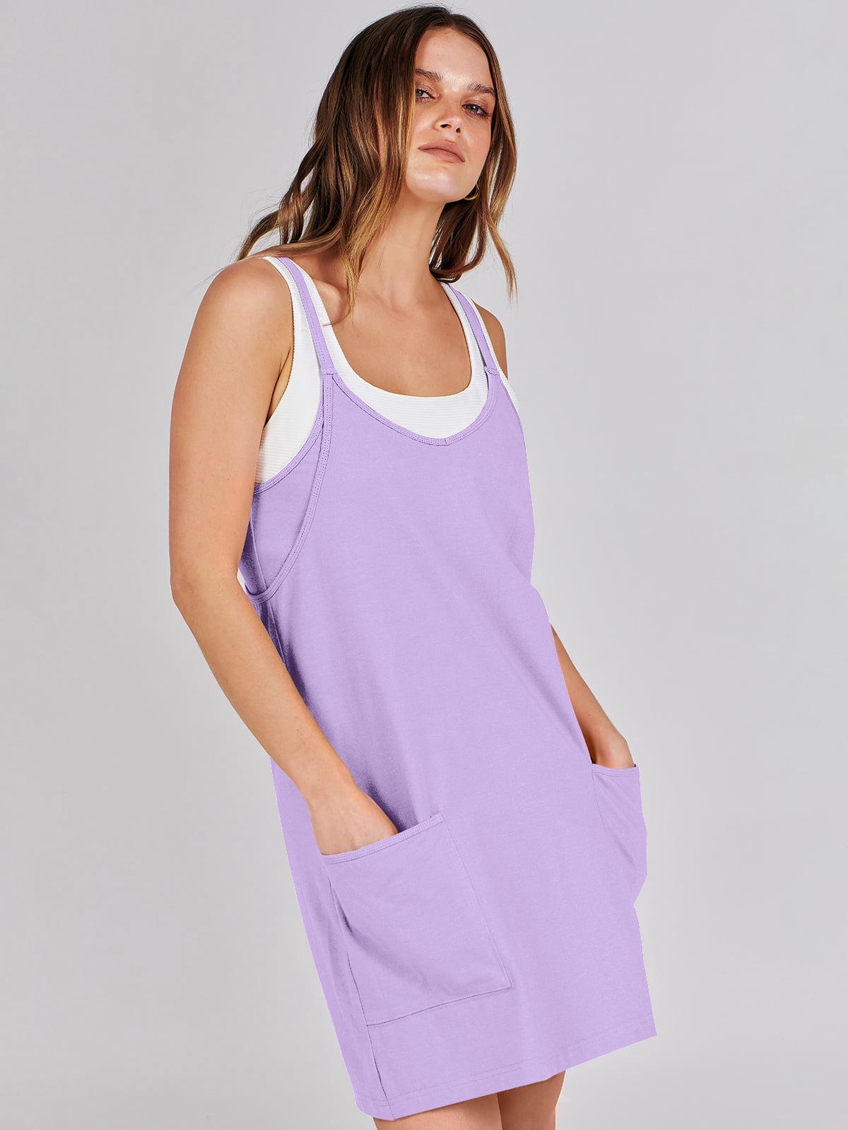 ANRABESS Athletic Dress for Women Tennis Dress with Shorts Summer Active Workout Romper Dress Sleeveless Spaghetti Strap Mini Dress Casual Sundress Vacation Outfits Purple S