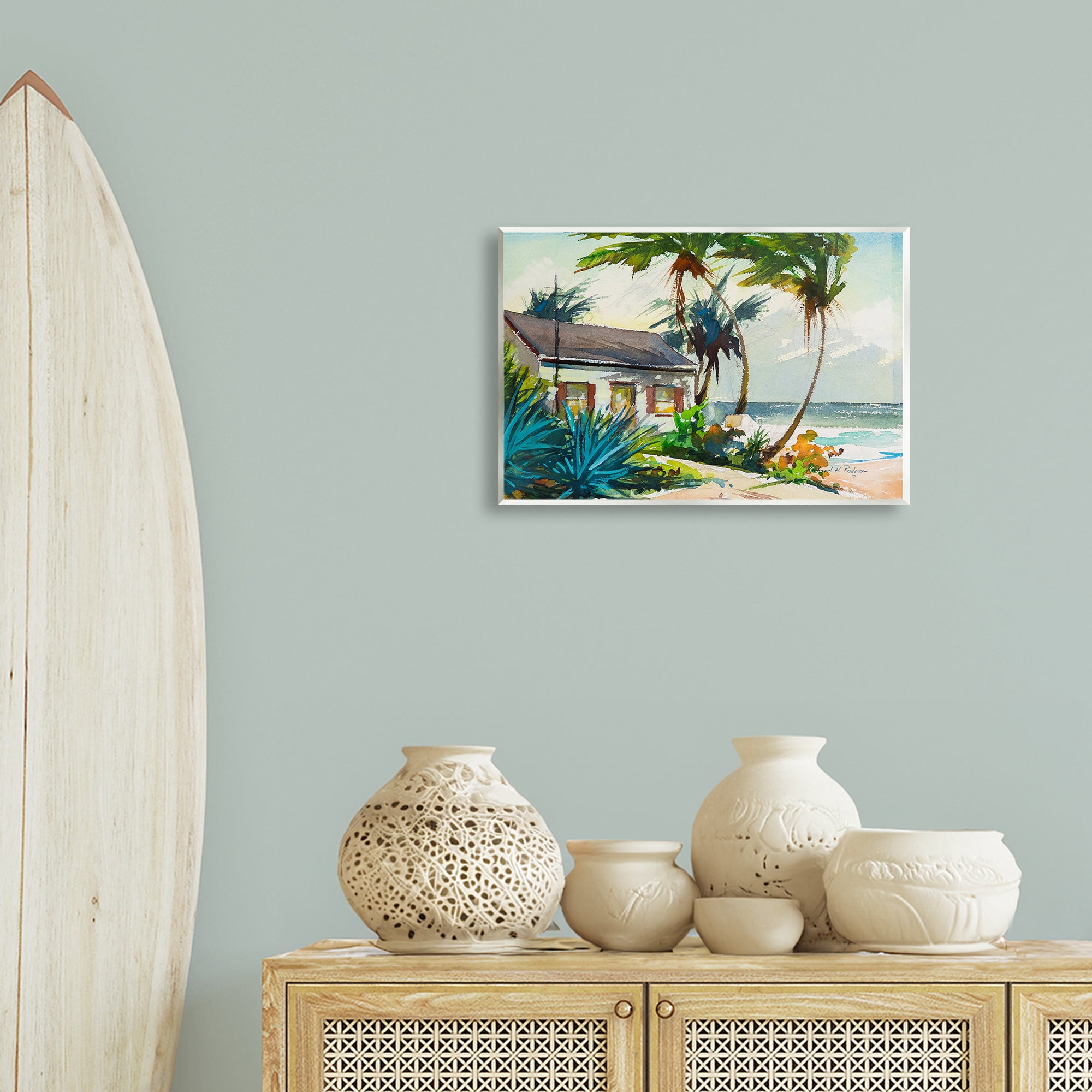 Stupell Industries Windswept Palms Cottage Landscape & Nature Painting Unframed Art Print Wall Art, 19 x 13