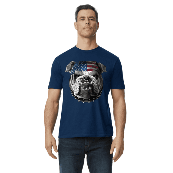 Patriotic USA American Flag Bulldog T-shirt Short Sleeve Tee Mens Graphic Tees