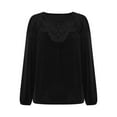 thumbnail image 4 of Women's Long Sleeve Velvet Tops Lace Trim Round Neck Elegant Flared Swing Babydoll Blouses Shirts, 4 of 6