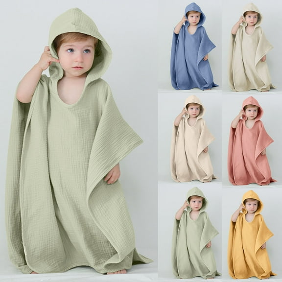 Frostluinai Hooded Poncho Towel for Toddlers Cotton Linen Lightweight Cover-up Bath Beach Swimsuit Changing Towels 3-10 Years
