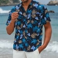 thumbnail image 2 of Sumtumn Men's Hawaiian Shirt Short Sleeves Navy Blue Gold Printed Button Down Summer Beach Shirts, 2 of 7