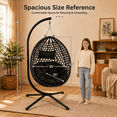 thumbnail image 3 of SYNGAR Foldable Hanging Egg Chair with Stand, HDPE Rattan Wicker Swing Chair with Cushion, Outdoor Egg Chair for Patio Balcony Bedroom, Heavy Duty 350 Lbs Capacity, Black, 3 of 11