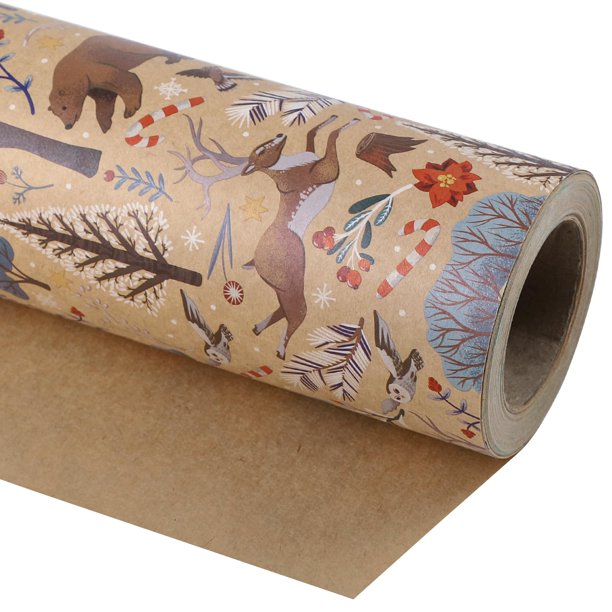 Papel de regalo WRAPAHOLIC, papel kraft navideño, 43 x 10 m, rollo pequeño