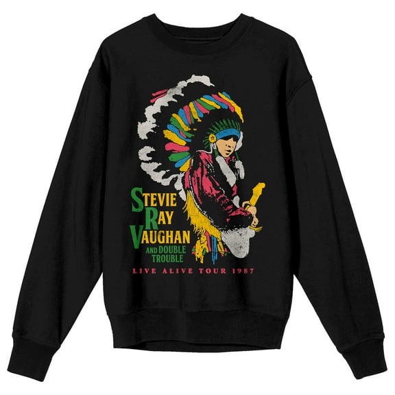 Stevie Ray Vaughan and Double Trouble Live Alive Tour 1987 Adult Black Crew Neck Sweatshirt-Medium