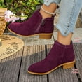 thumbnail image 5 of FRSASU Women's Ankle Boots Side Zipper Low Block Heel Short Booties Classic Round Toe Casual Boots for Daily Walking Wine, 5 of 9