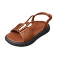thumbnail image 2 of HTHLVMD Women's T-Strap Slingback Sandals, Leather Flat Shoes, Neutral Sandals for Women Women's Casual Side Hollow Belt Buckle Flat Roman Shoes Summer Fashion Ladies Sandals, Brown 5, 2 of 8