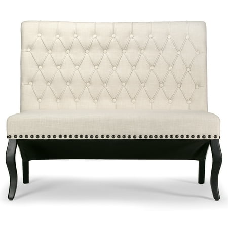Alisa Beige Upholstered Settee Banquette Bench Loveseat With