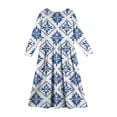 thumbnail image 4 of Abcomgle Girls Fall Dress Casual A-Line Long Sleeve Maxi Dress Vintage Floral Print Crew Neck Sundresses Basic Swing Dresses with Pockets,Blue, 4 of 5