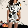 thumbnail image 5 of Xmyrz Womens Pajama Sets 2Pc Pumpkin Ghost Print Button Up Shorts Set Casual Halloween Silk Satin Short Sleeve Sleepwear Pj Clothes Sets, 5 of 7