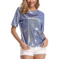 thumbnail image 3 of MISS MOLY Women's Shiny Tops Holographic Metallic Shirt Shimmer Glitter Sparkle Party Disco Tee Shirt Blouse for Birthday Party, 3 of 5